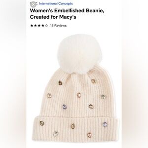 INC $36 For MACYS Embellished Beanie w/Fur PomPom NWT!